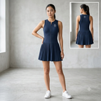 The Riviera Full-Zip Dress | White Logo | Padel y Pala