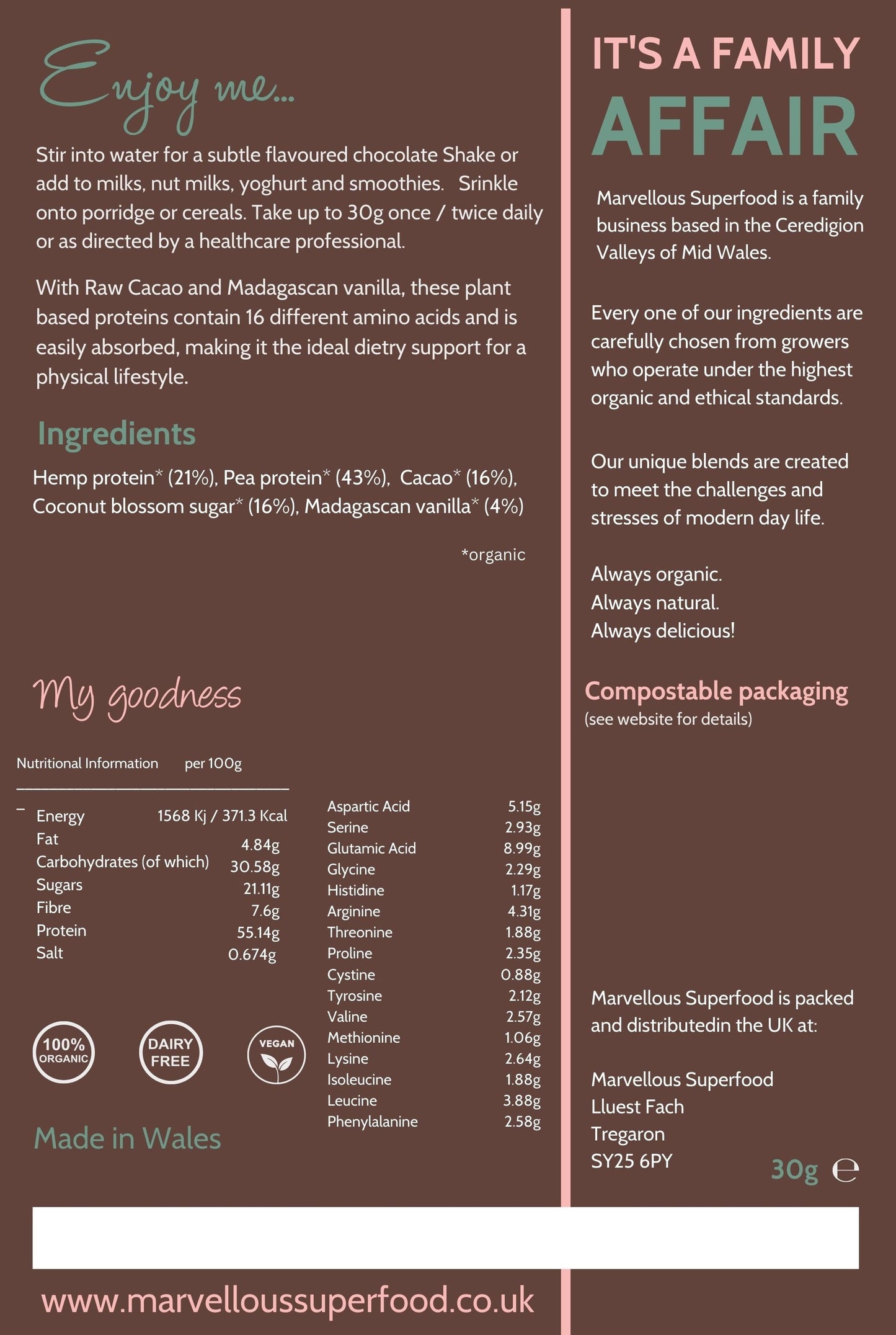 Plant-Based Protein Powder with Cacao & Vanilla