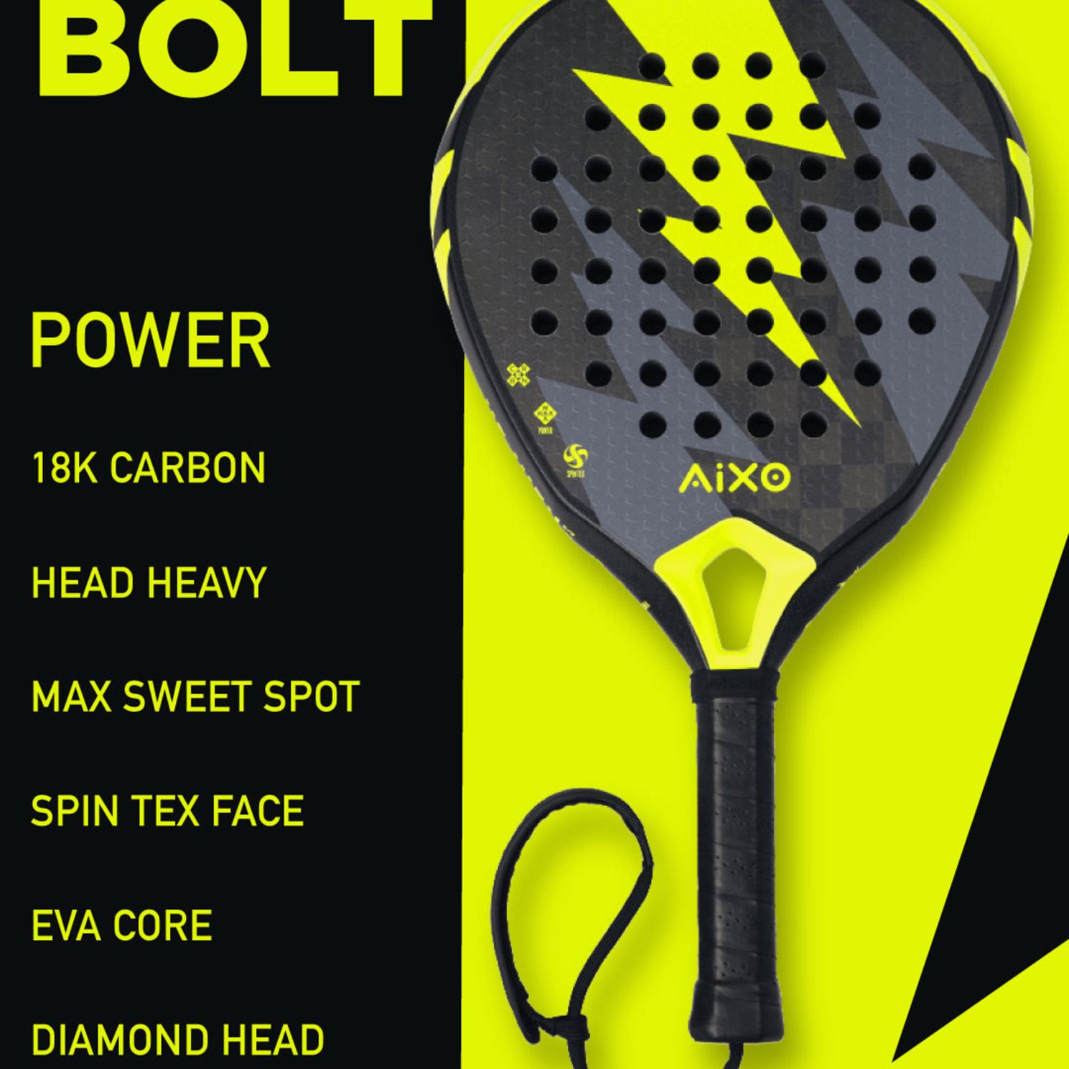 Aixo Insane Bolt Padel Racket 18k Carbon RL-B12 - Padel y Pala