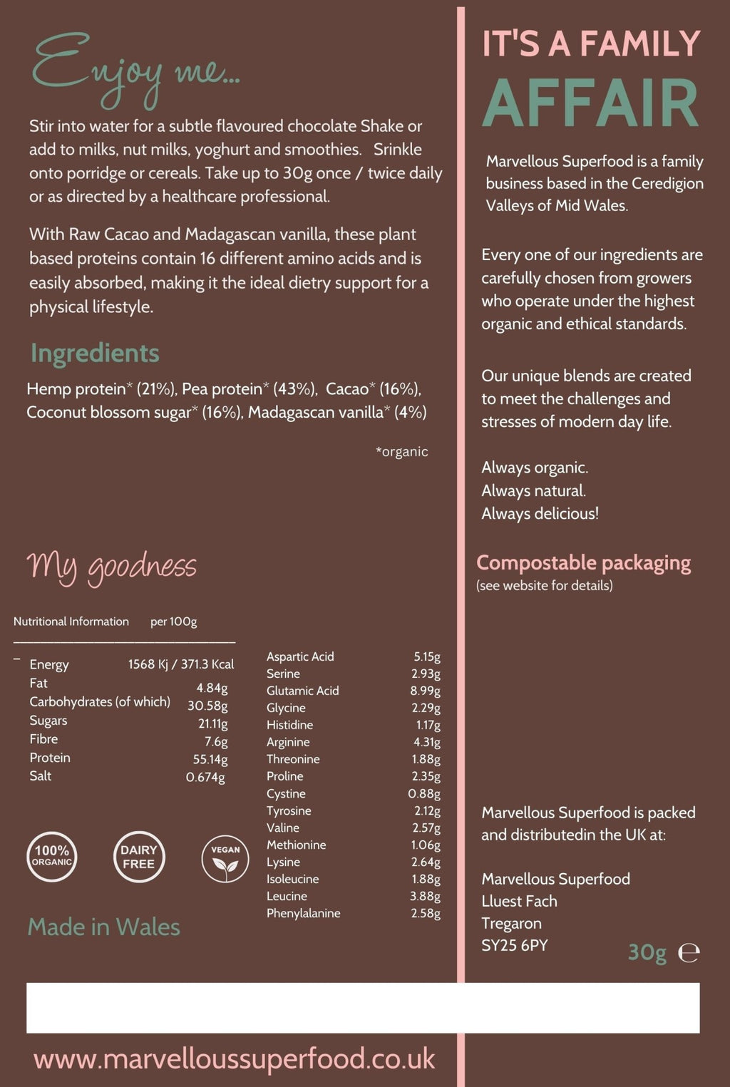 Plant-Based Protein Powder with Cacao & Vanilla - Padel y Pala