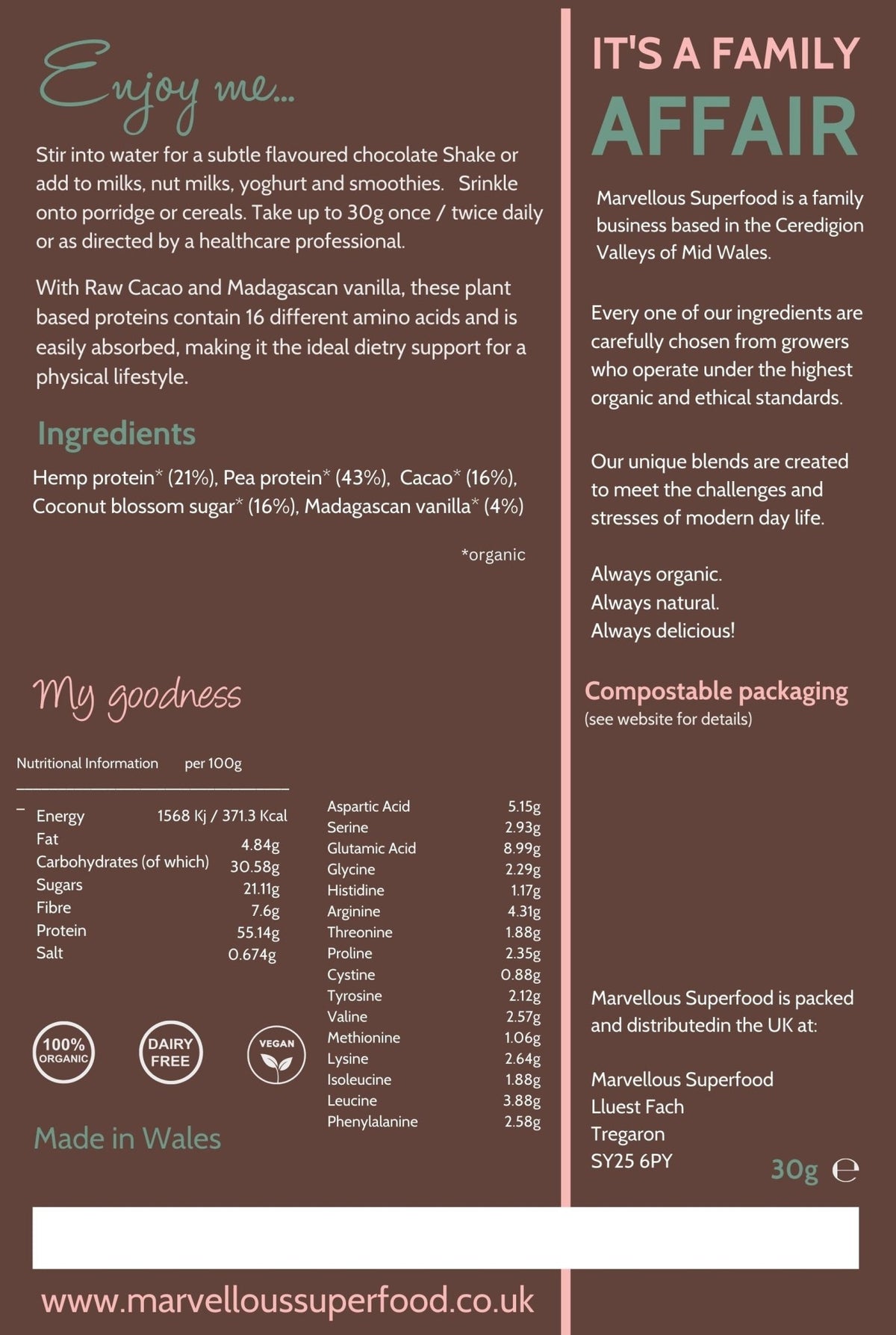 Plant-Based Protein Powder with Cacao & Vanilla - Padel y Pala